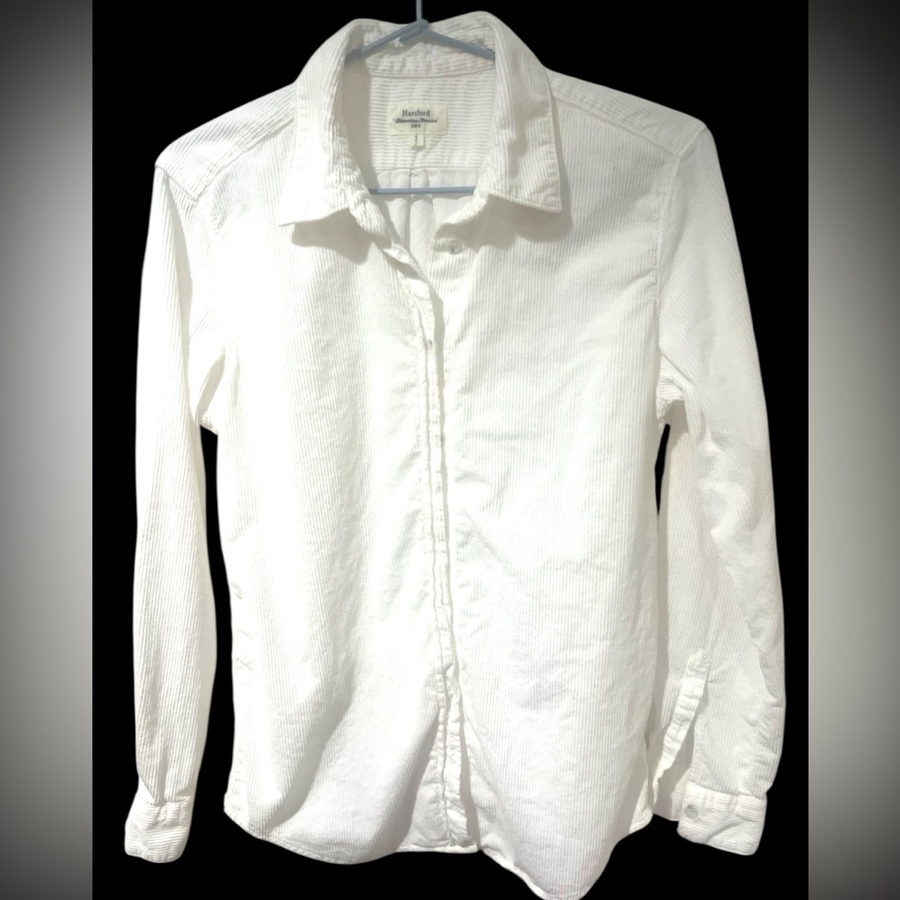 HARTFORD WOMEN’S WHITE CORDUROY BUTTON DOWN SHIRT, SIZE 2, TEXTURED LONG SLEEVE